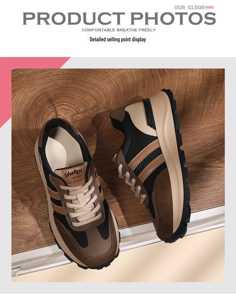 Golden Rabbit Women's Genuine Leather Height-Boosting Casual Sneakers 2024 - Breathable, Versatile Soft Sole Sports Shoes.