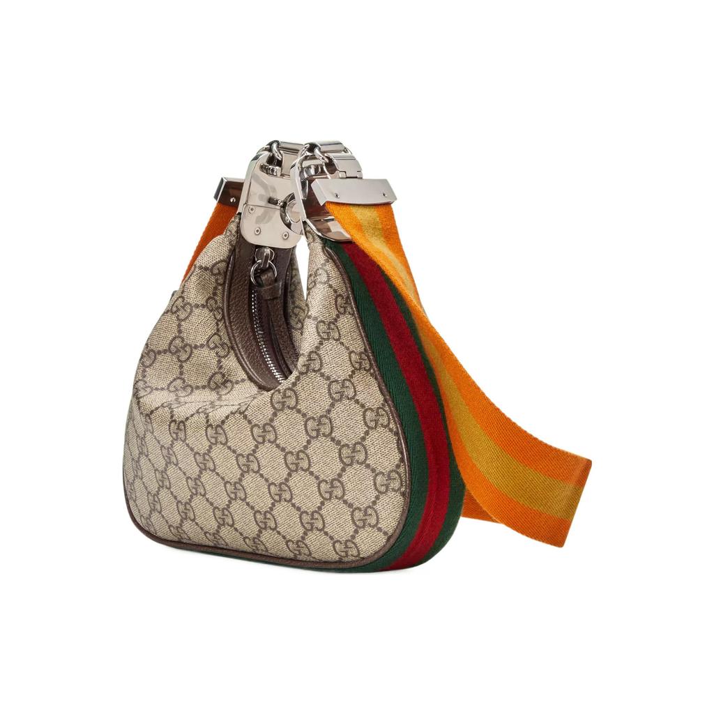 Gucci Attache Palladium Hardware Canvas Leather Trim Dumpling Bag Women Handbags 699409-96GRN-4091