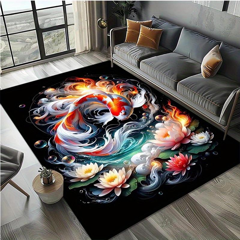 Vibrant Koi for Lotus Floral Print Area Rug - Soft Polyester Non-Slip Carpet for Bedroom, Living Room, or Home Decor