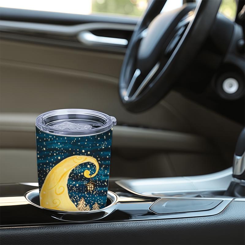 Car Tumbler 591ml Moon Winter Cabin Element Straw Cup 20oz Car Straw Cup Tumbler With Lid Metal Drink Mug Gift Cup