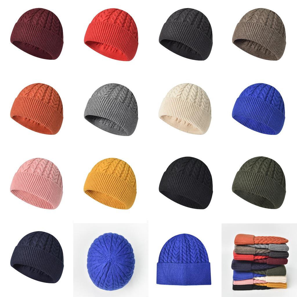 Winter Knitted Thickened Warm Cable-Knit Beanie for Women - Face-Slimming Wool Hat with Ear Flaps Cold-Weather Beanie - Casual Pullover Hat for Men