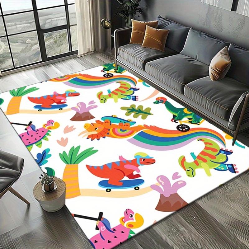 Dinosaur Skateboard Print Area Rug - Non-Slip, 100% Polyester, Plush Carpet for Living Room, Bedroom, Home Decor