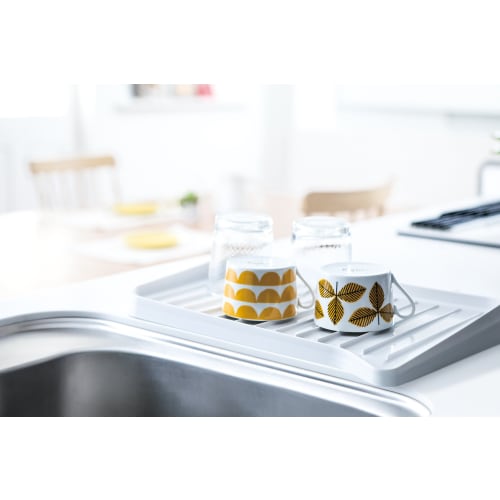 Richell Silicone Draining Tray, White, Shelly, 41 x 36.3 x 5.1 cm, Drainage Tray with Stop Valve, Large, Reversible, Antibacterial