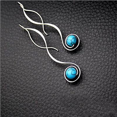 Earrings, Simple Retro Turquoise Long Earrings Internet Celebrity Fashion Ear Jewelry