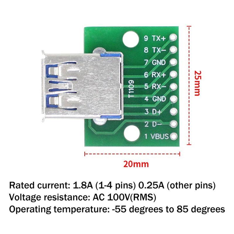 ABJI-1 PCS Usb 3.0 Female To Dip Pin Test Board Usb 3.0 To Dip Power Adapter Board Module Usb 3.0 Adapter Board Converter Green