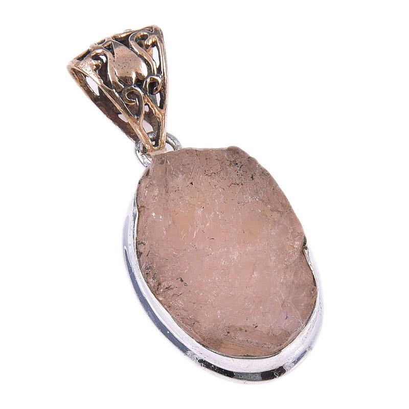 Natural Morganite Gemstone Handmade 925 Solid Sterling Silver Pendant 1.75" w8D45