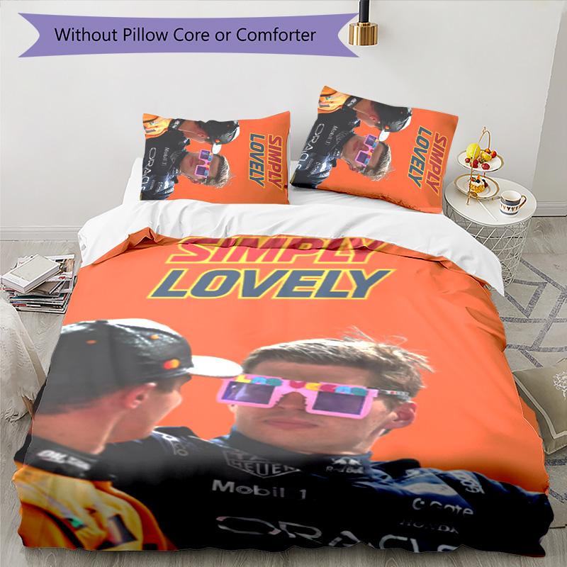 3pcs Racing Driver M-Max Verstappen Themed Duvet Cover Set, Includes 1 Duvet Cover and 2 Pillowcases,Skin-Friendly&Comfortable Fabric,Suitable Bedding