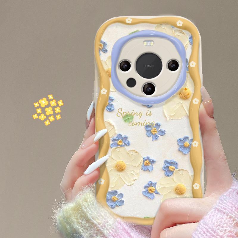Suitable for Huawei Mate60pro Mobile Phone Case P50 Full Screen Oil Painting Flower Chain Honor 100/90 Transparent Silicone