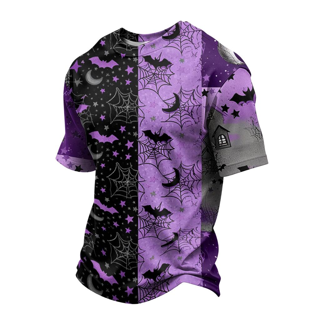 Men's Casual Quick-Dry Breathable Mesh Short Sleeve T-Shirt Lightweight Round Neck Top Halloween Print Design Suitable for Outdoor Activities