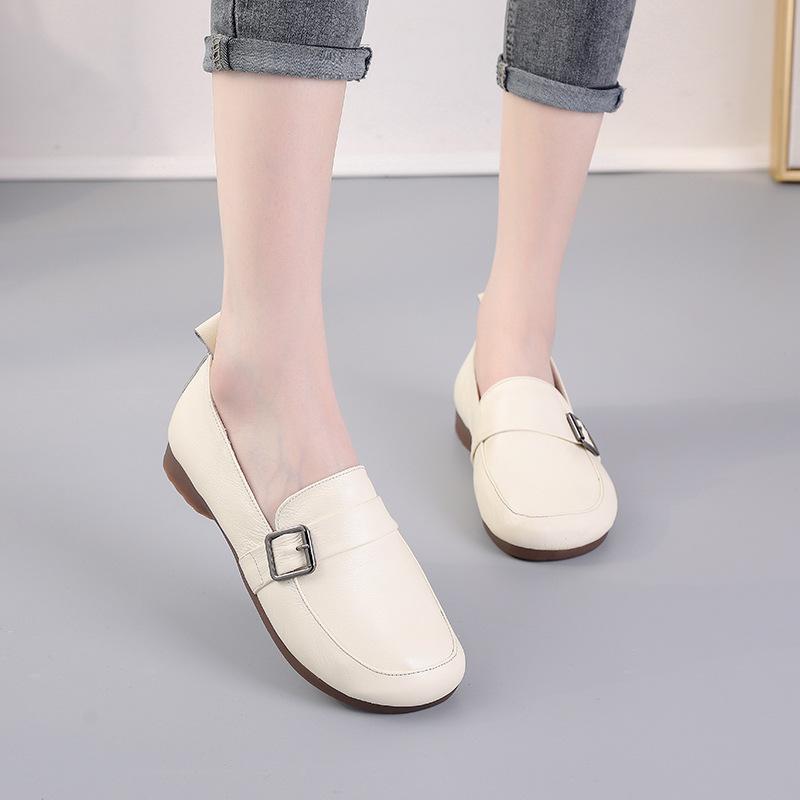 Fashion GKTINOO Women Loafers Spring Genuine Leather Comfort Flat Mother Shoes Slip-On Fashion Female Footwear Zapatos De Mujer
