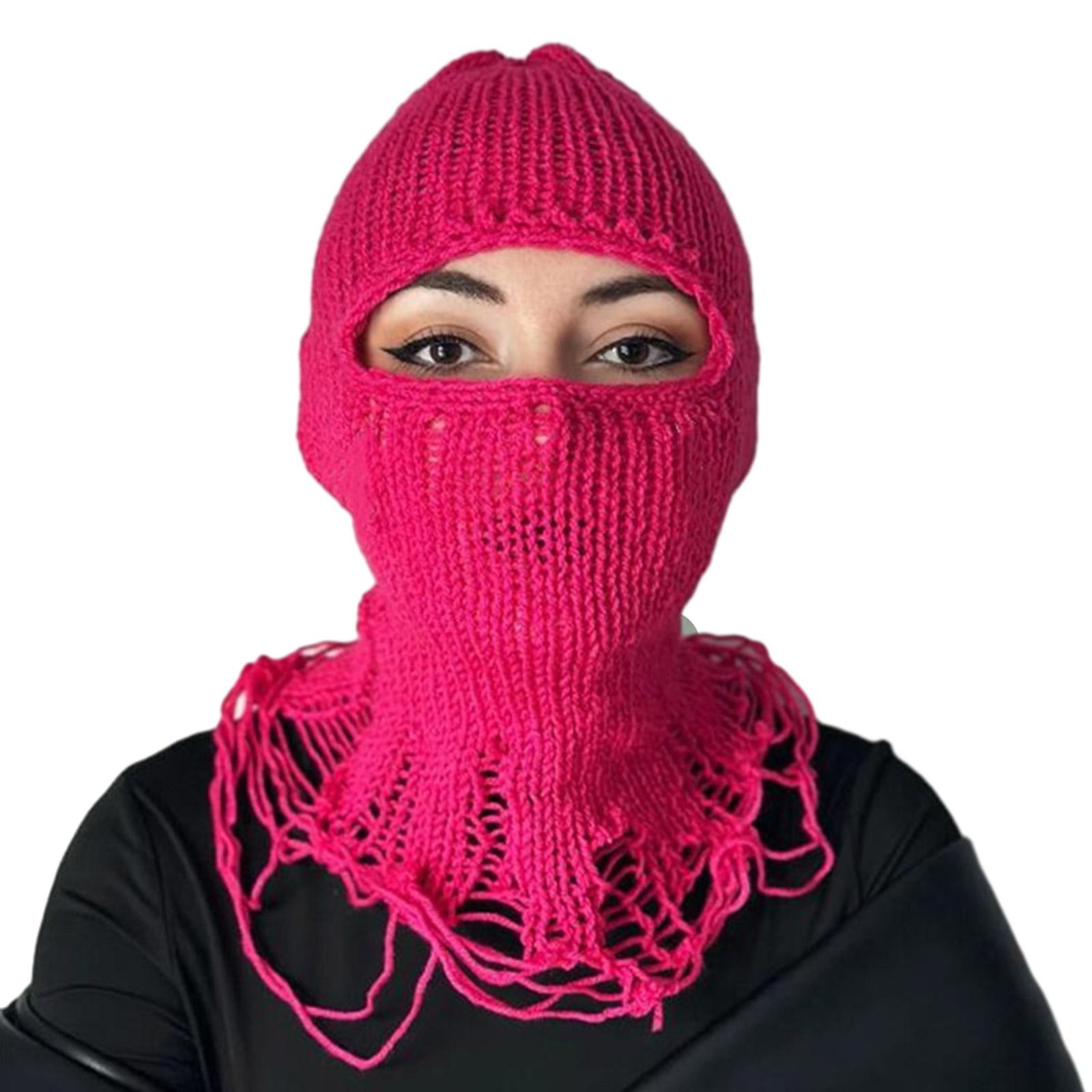 

Knit Hat Balaclava Distressed Beanie Knitted Full face Ski Mask Unisex Pullover Winter Hat for Men Women One Hole красный