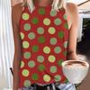 Women's 3D polka dot printed sleeveless T-shirt, round neck off shoulder retro casual vest, Y2K sleeveless top, T-shirt, women's clothing