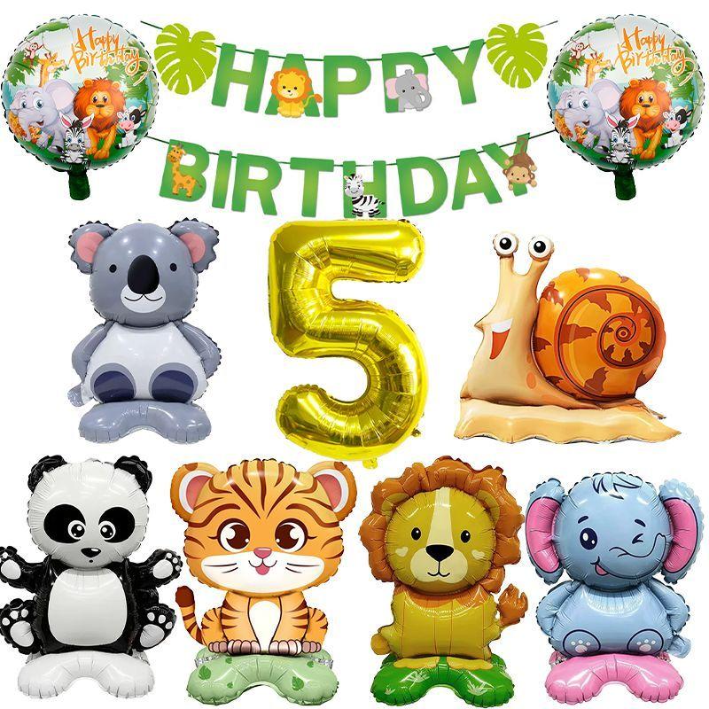 Animal-themed Cartoon Panda and Tiger-shaped Balloons Set for Children's First Birthday