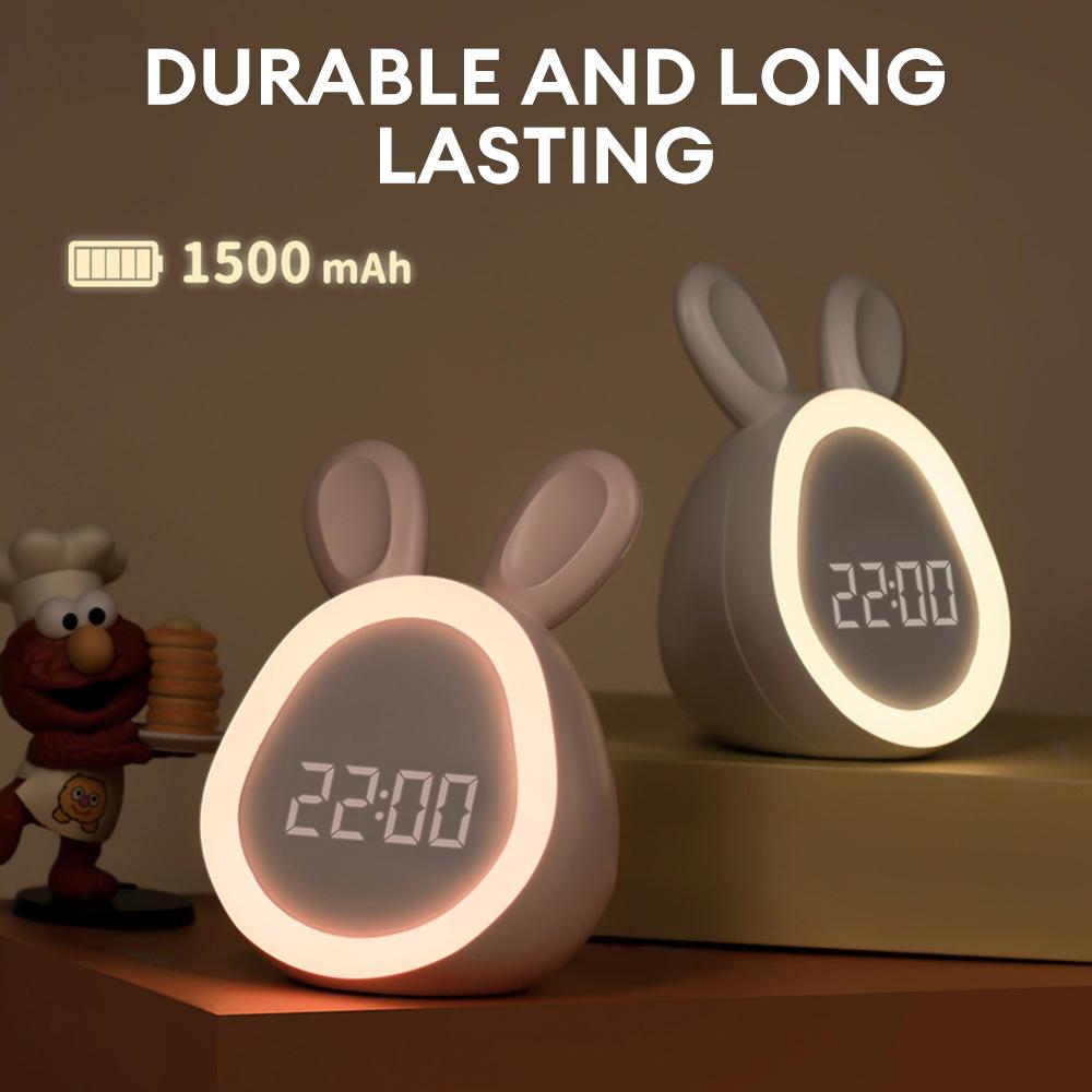Niedlicher Kaninchen Wecker LED Digitaler Tischuhr mit Nachtlicht Studenten Lernuhr Wiederaufladbare Kinder Aufwachuhr