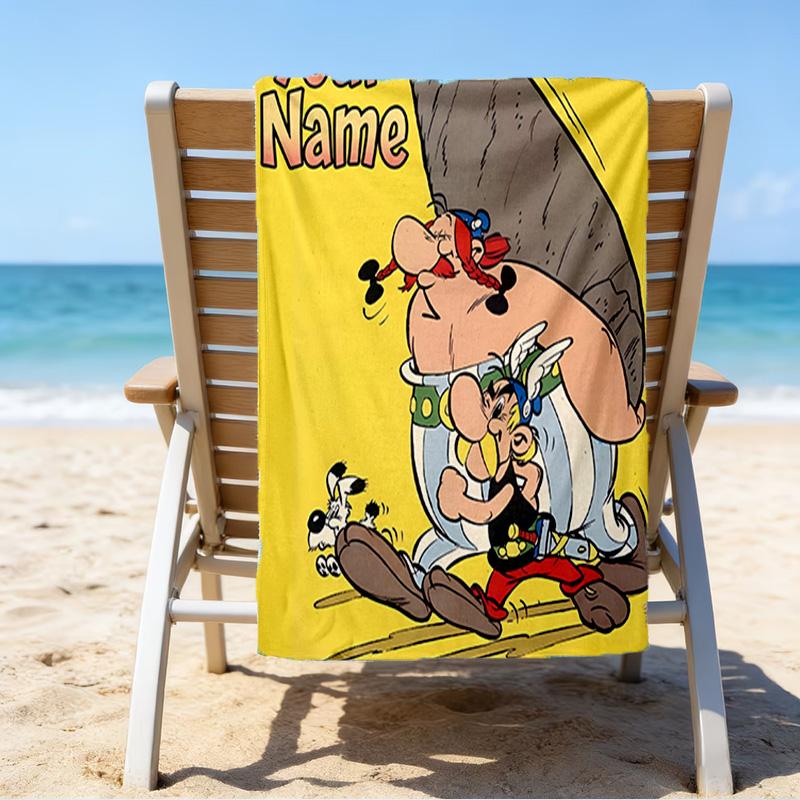 Custom Name Beach Towel Asterix Friends Beach Towel, Soft Microfiber, Gift for Her/Him, Birthday, for Pool, Beach, Travel, Fan gifts