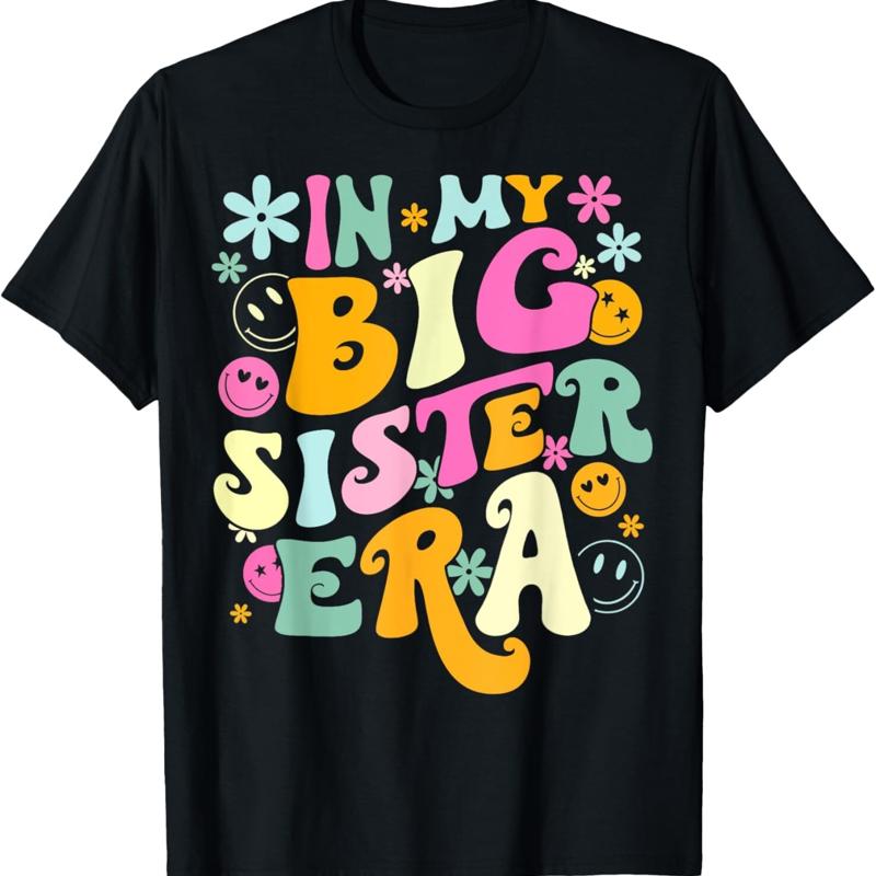 

Groovy In My Big Sister Era Birthday Baby Reveal Est 2024 T Shirt - Men s Summer Cotton Graphic Tee S разноцветный