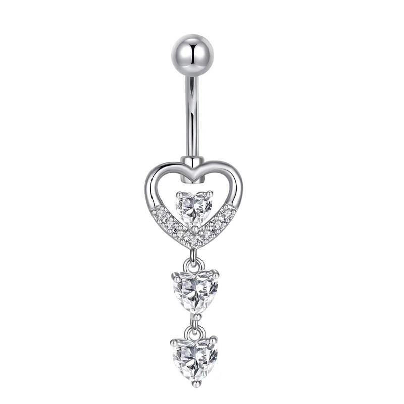 

Stainless Steel Zircon Navel Ring Rhinestone Crystal Body Piercing Jewelry Punk Hip Hop Heart Belly Button Ring Party Decoration белый