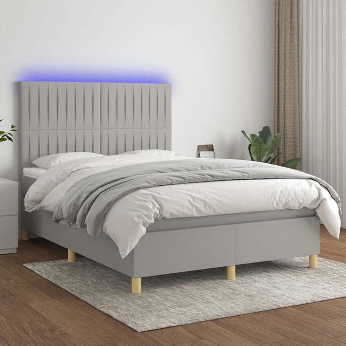 VidaXL Slat Bed Base with Mattress and LEDs, Upholstered Bed, Double Bed, Adult Bedroom Interior Bed, 3135589