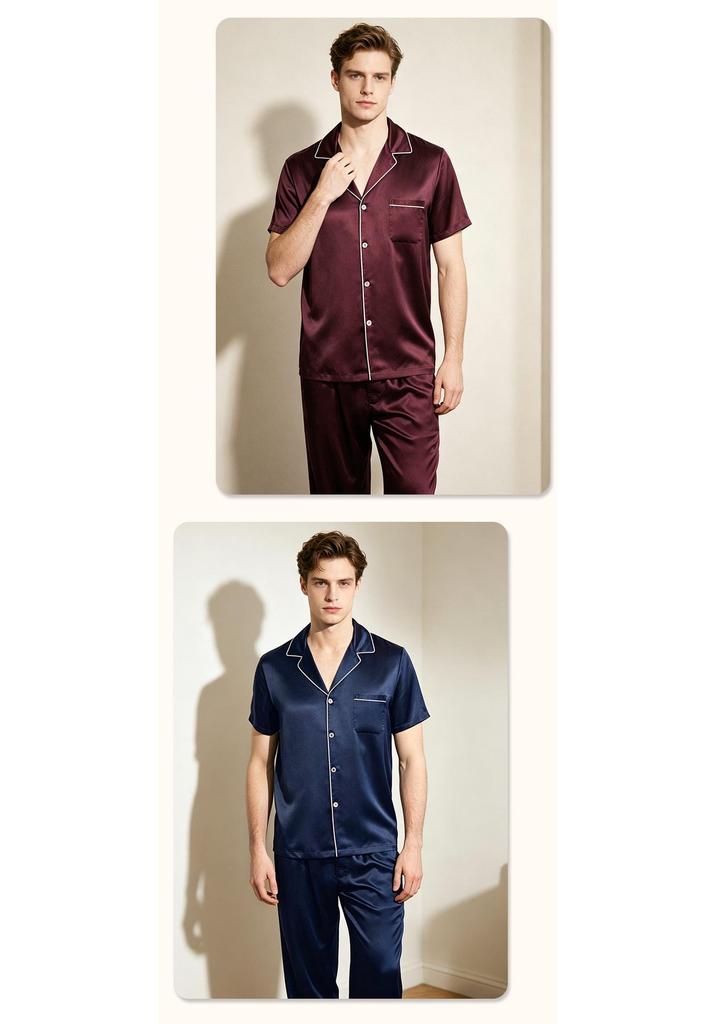 Men's Summer Silk Pajamas Set - 19 Momme Heavyweight Mulberry Silk, Short Sleeve Homewear