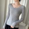 Seamless Cashmere Round Neck Slim Fit Ribbed Pullover for Women - Long Sleeve