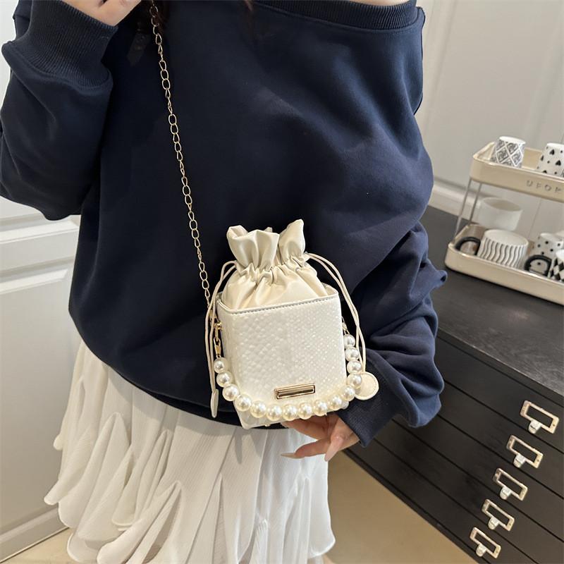 Street Style Small Bucket Bag With Drawstring Closure For Daily Use