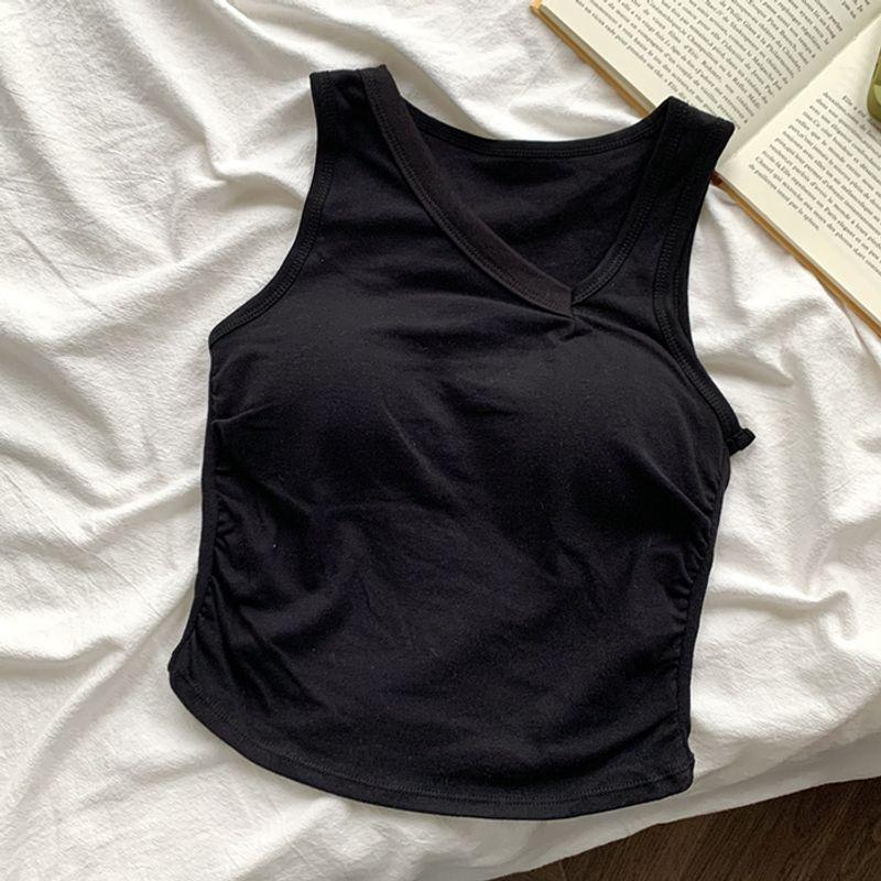 

Yoga Clothes for Women Sleeveless Sports Vest Outwear Breathable Inner Fitness Clothes Diagonal Collar Short Running with Chest Pad Tops Black Free size (40.00kg -65.00kg)