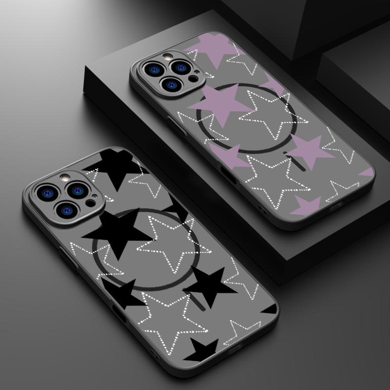 For iPhone 16 Pro Max 16E 15 14 Pro 13 Cover Stars Pattern Matte Clear Wireless Charge Shockproof Soft Edge for MagSafe Magnetic Phone Case
