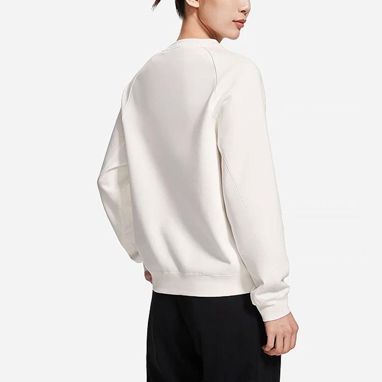 Li-Ning Fitness Series Solid Color Pullover Long-Sleeve Crew Neck Sweatshirt Women Tops Cream AWDS776-1
