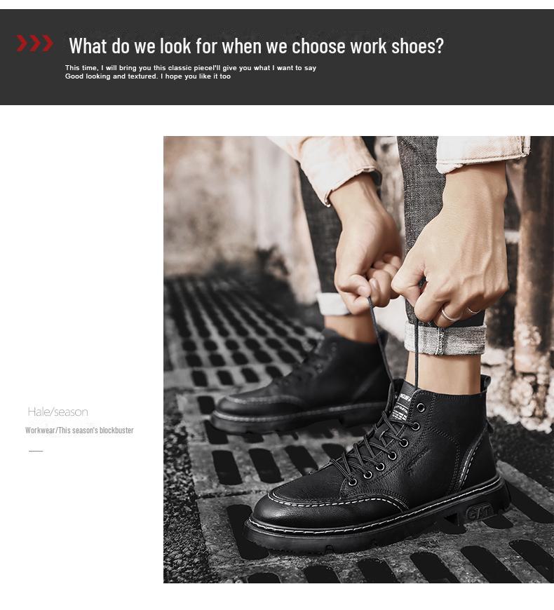 Men's 2024 Anti-Slip Soft Sole British Style Leather High-Top Boots, Work Boots, Martin Boots, Plus Velvet for Autumn and Winter.