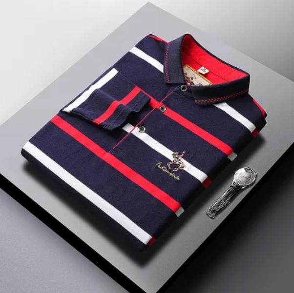 Cotton Striped Shirt Middle -Aged Men 'S Long -Sleeved T -Shirt Middle -Aged Men 'S T -Shirt