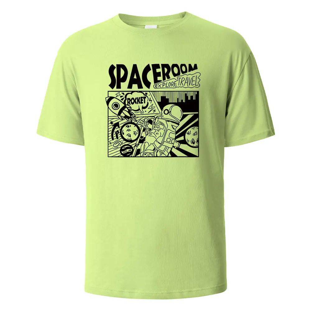 Men's Printed T-Shirt Spaceroom Funny 100% Cotton Oversize Shortsleeved Tees For Men Women Summer Fashion Casual O-neck Tops