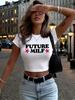 Future Milf Letter Printing Womens Crop T-Shirts Summer Soft High Elastic Tops Y2K SlimStreetwear Comfortable O-Neck Clothes