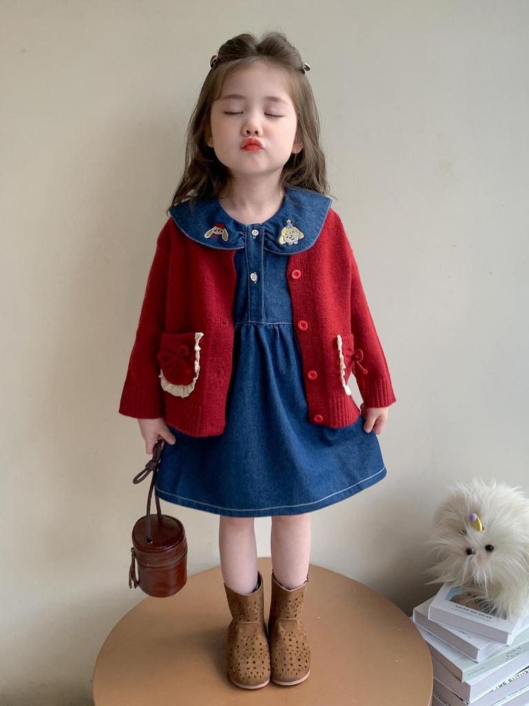 2025 Girls' Stylish Denim Two-Piece Dress Set for Spring/Autumn