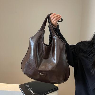 Textured Oil Wax Leather Shoulder Tote Bag Casual Large-capacity Commuter Bag Women's Trendy Versatile Underarm Bag Zipper