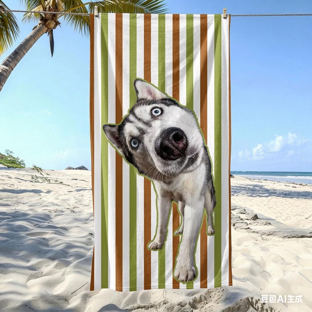 Pet Photo Beach Towel, Dog Cat Print Microfiber Towel, Quick Dry Sandproof Soft Absorbent Bath Towel for Beach Pool