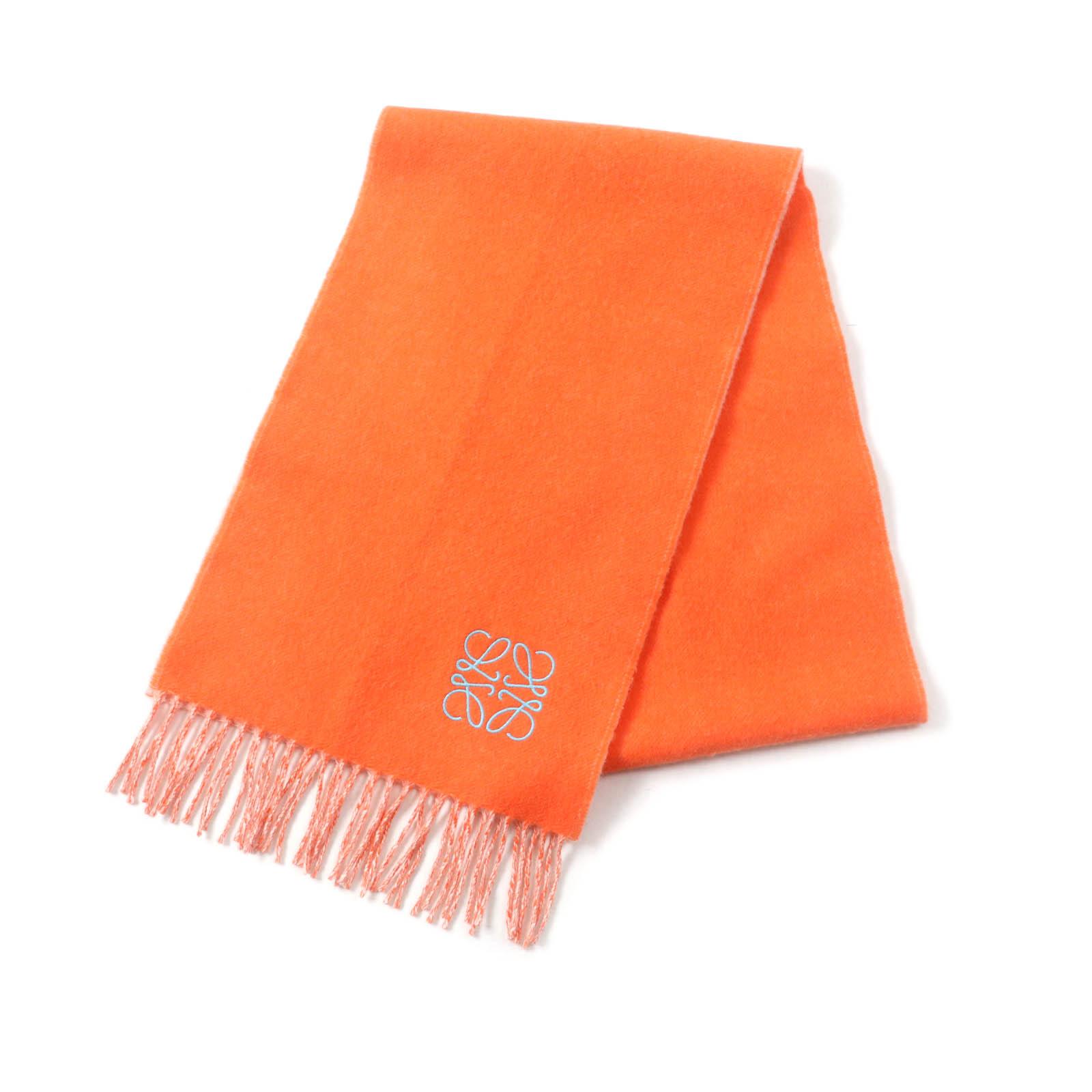 Excellent LOEWE Stall Anagram embroidered scarf with fringe Orange wool Women Used