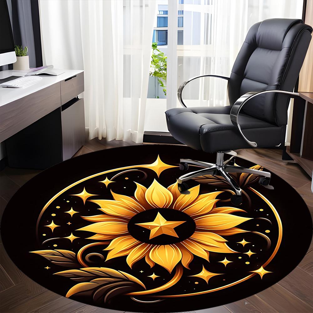 1pc Golden Sunflower Office Round Area Rug, Mat Suitable For Office, Under Office Chairs Bedroom Living Room Home Decor, Room Deco