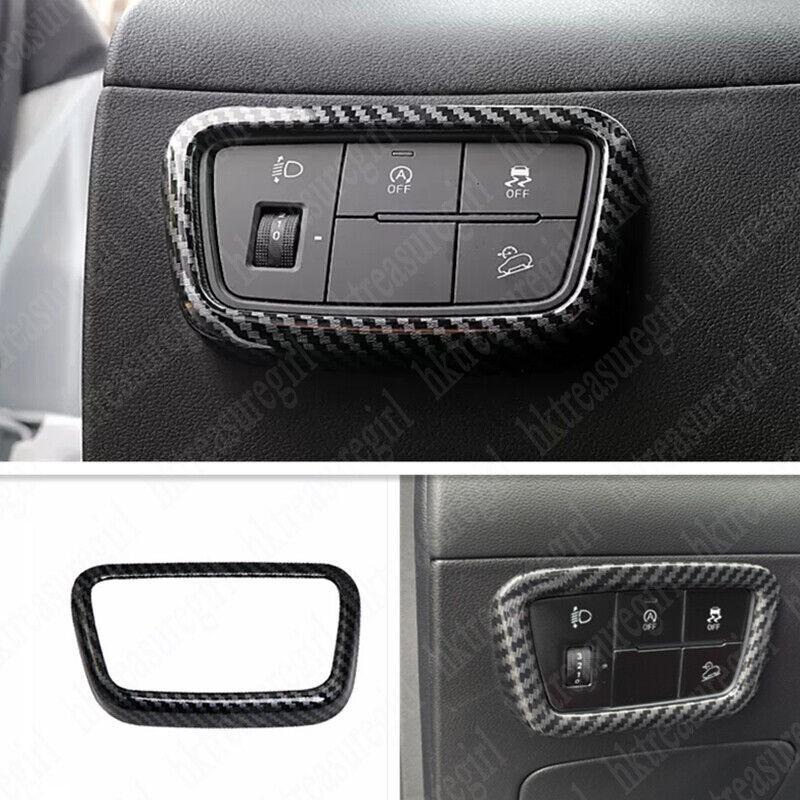 Carbon Fiber ABS Headlight Switch Frame Trim Cover For Hyundai Tucson 2022-2024