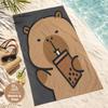 Y2K Cute Capybara Drinking Boba Beach Towel flat print Brown Animal Pattern Bath Towel for Pool Travel Picnic Outdoor Decor