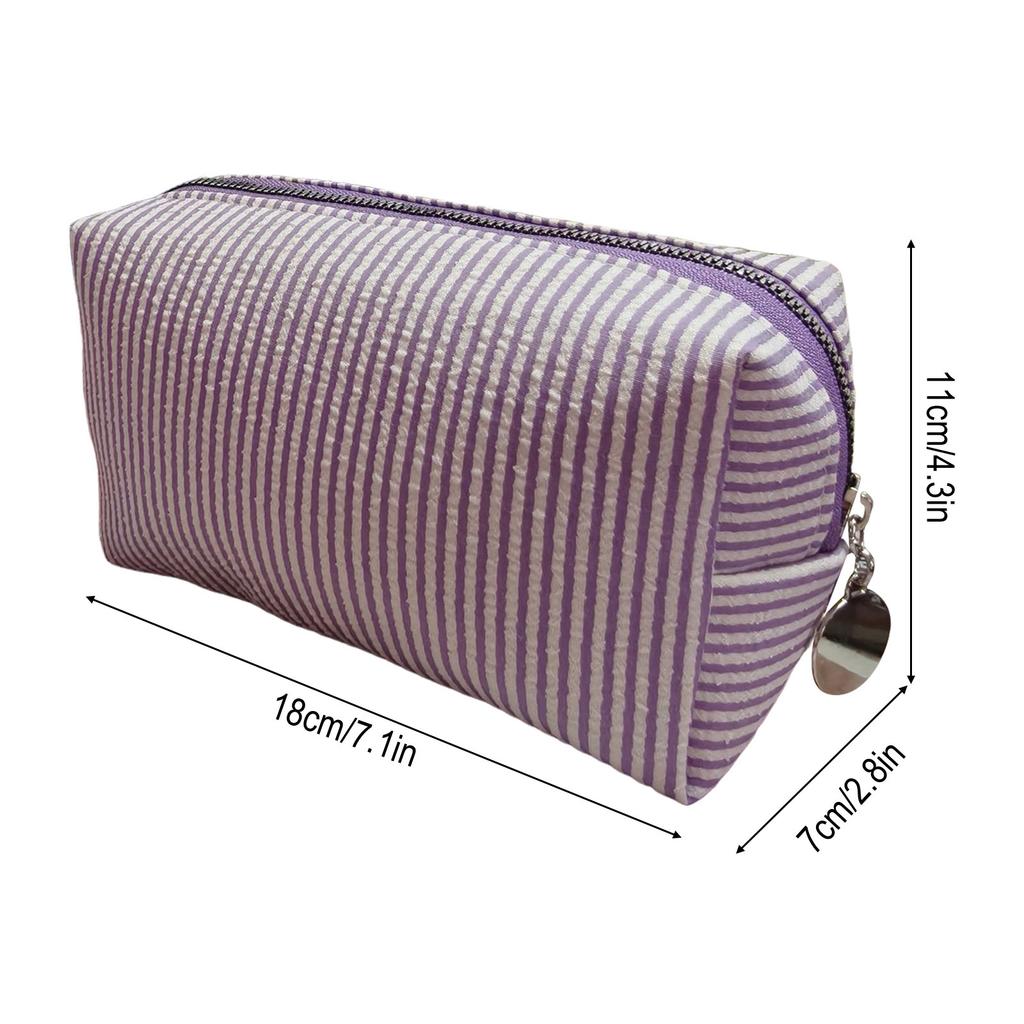 Striped Embroidery Makeup Bag Travel Toiletry Organizer with Bubble Print Waterproof Portable Multi-Compartment