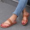 European and American Foreign Trade Large Size Flat Bottom Set of Toe Slippers Women's Simple Woven Belt Light Beach Cool Slippers