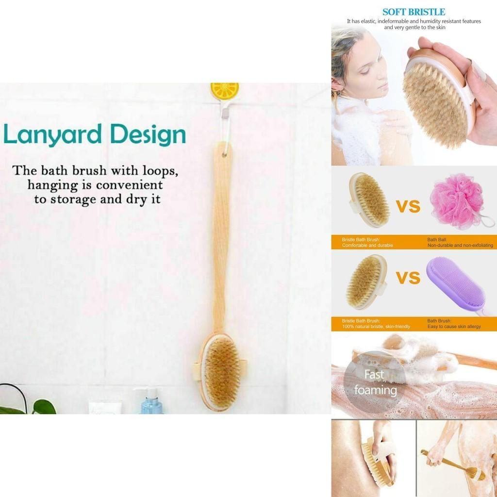 Durable Wooden Long Handled Body Brush Perfect For Dry Skin Brushing And Exfoliation