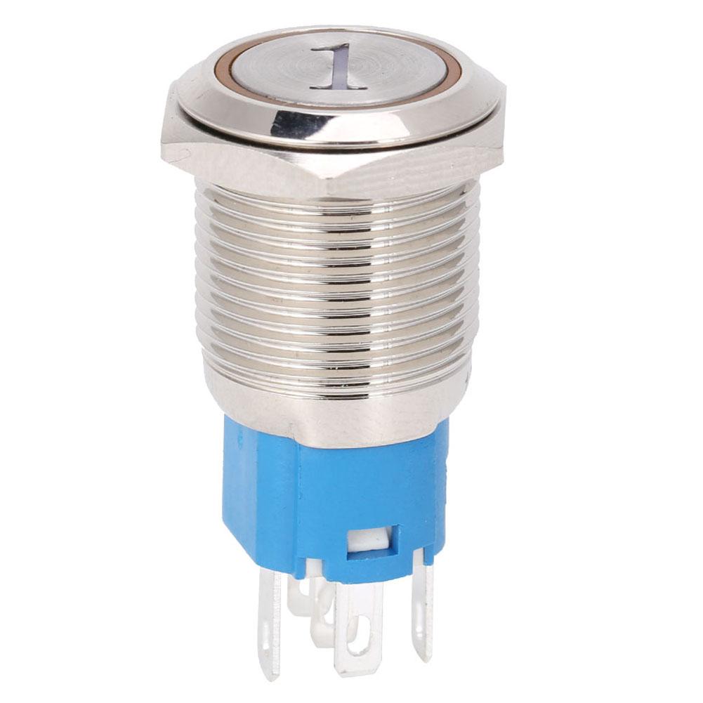 2pcs 16mm Reset Momentary Push Button Switch Flat Round 5 Pin with LED and Digit 1