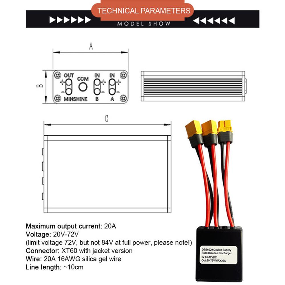 20V‑72V 40A Dual Battery Connector Electric Bike Double Battery Discharge Converter