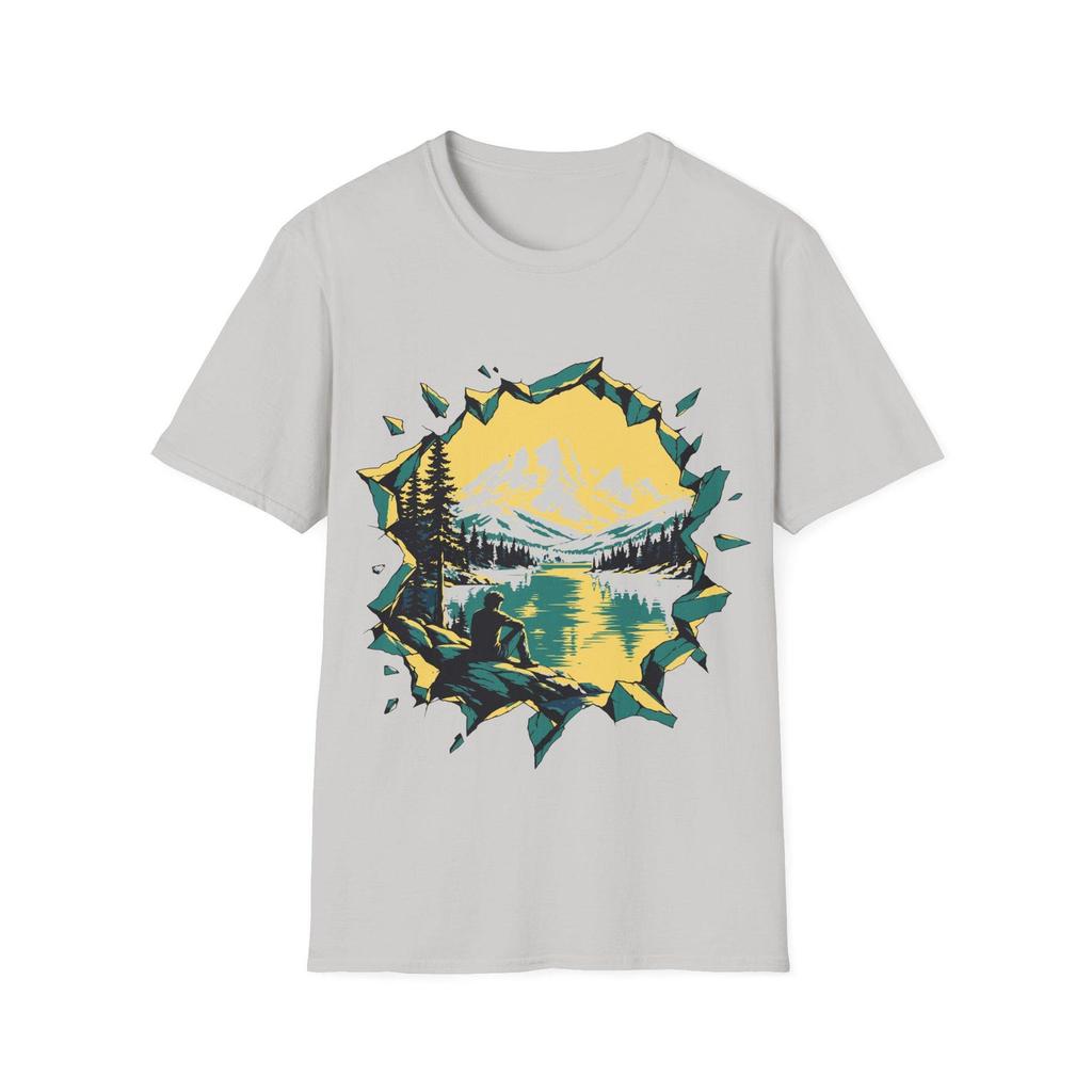 Vintage Nature Streetwear Graphic T Shirt Mountain Lake Retro Sunset Peak Landscape Print Unisex Loose Fit Cotton Casual Tee