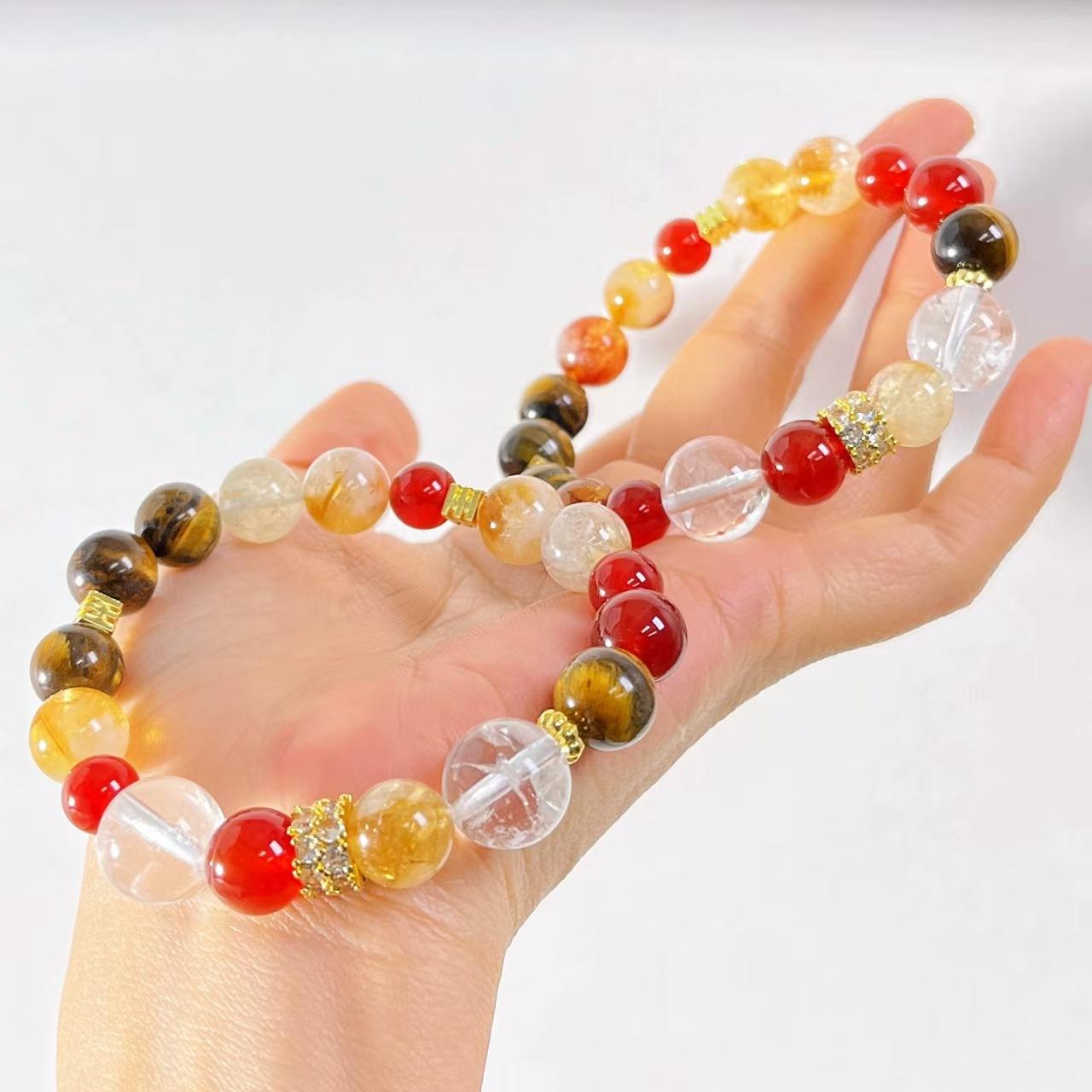 Vintage Natural Chalcedony White Crystal Tiger S Eye Honey Milk Cover Citrine Design Bracelet Bracelet