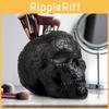 Stylish Black Skull Brush Stand Resin Art Piece For Halloween Themed Home Decoration