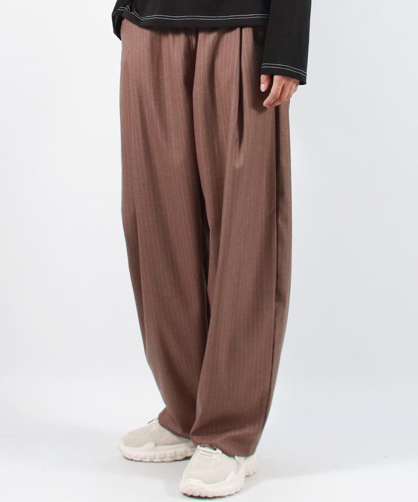 Deumakeu M Stripe Chicano Wide One-Tuck Pants -Brown