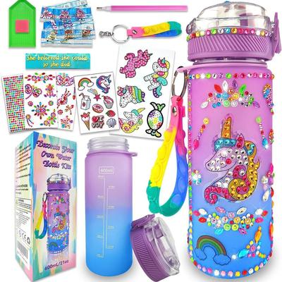 Einhorn-Geschenk für Mädchen 5-10 Jahre, Trinkflaschen-Bastelset für Kinder, Wasserflasche Diamantmalerei Bastelarbeiten Kindergeburtstagsspielzeug für Mädchen 4-12 Jahre