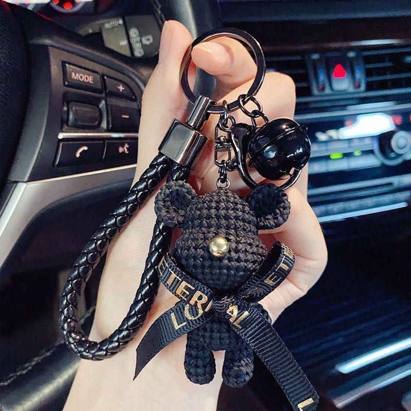 Trendy Knitted Bear Keychain Figurine - Women's Cartoon Backpack & Car Ornament Gift